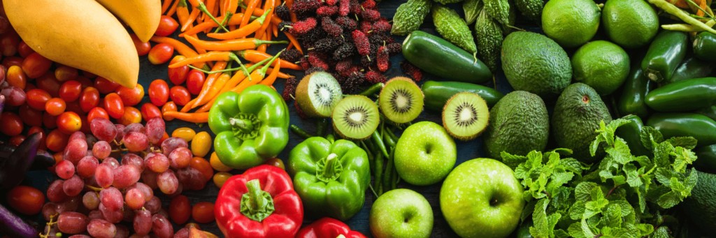 fruits and vegetables piled