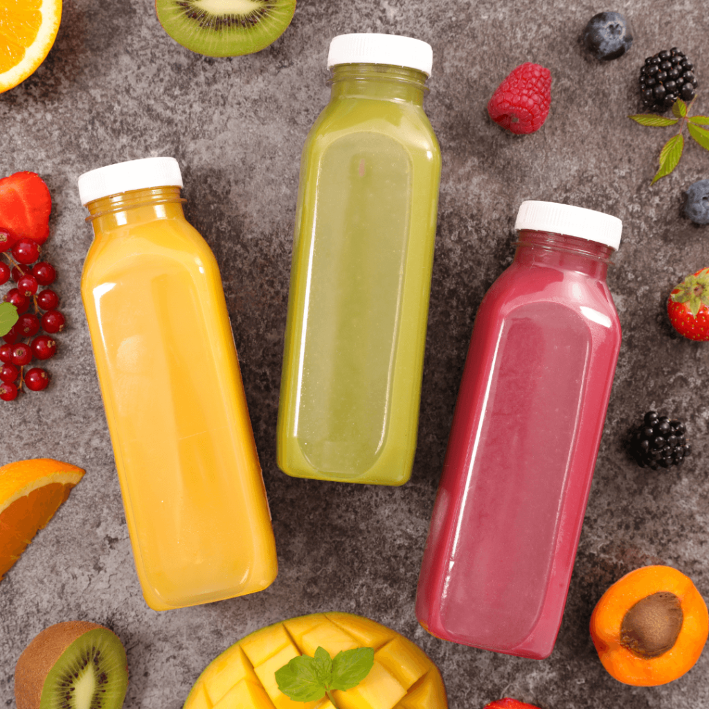 Three bottles of fresh pressed juices